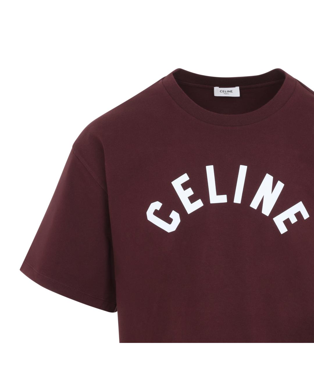 CELINE Бордовая хлопковая футболка, фото 2