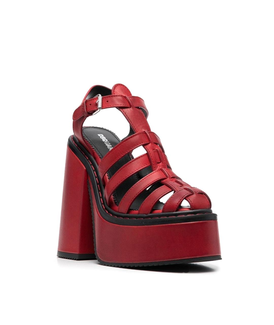 DSQUARED2 Бордовые кожаные босоножки, фото 2