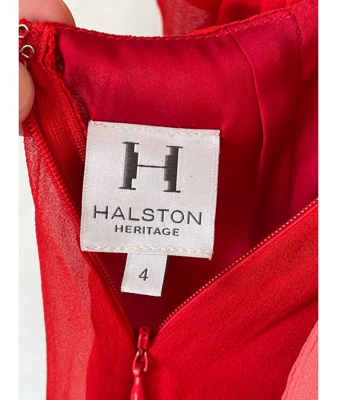 HALSTON HERITAGE Красное шелковое вечернее платье, фото 4