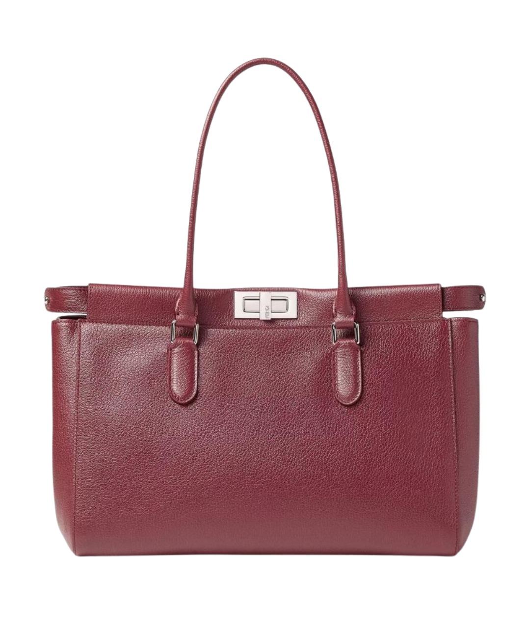 FENDI Бордовая кожаная сумка тоут, фото 1