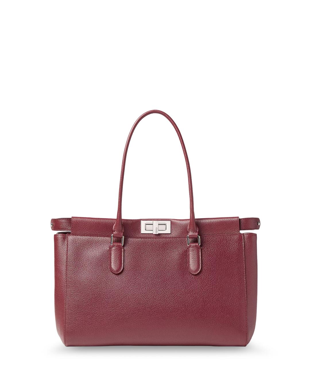 FENDI Бордовая кожаная сумка тоут, фото 5