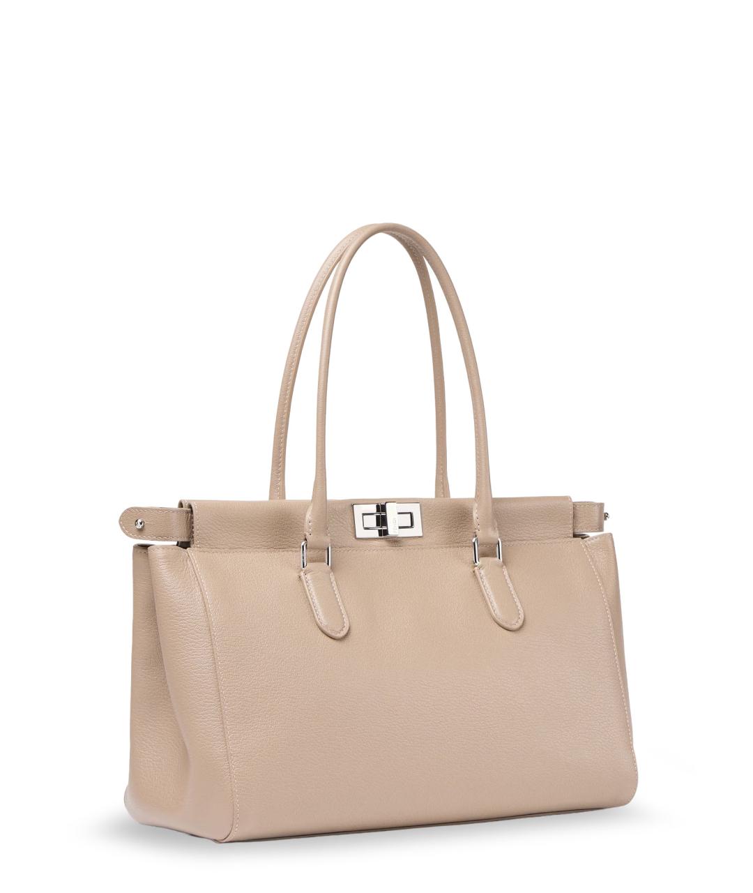 FENDI Бежевая кожаная сумка тоут, фото 3
