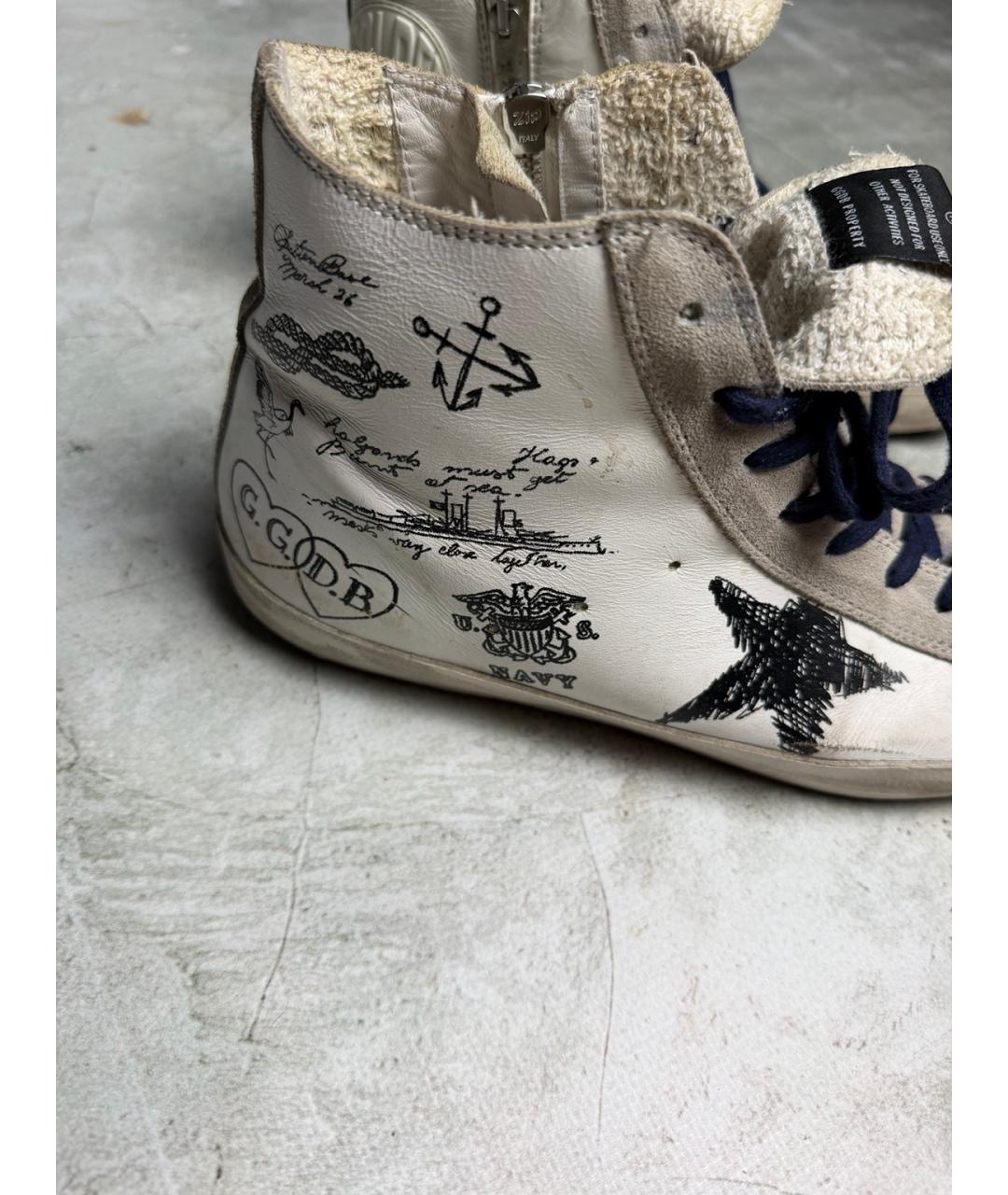GOLDEN GOOSE Белые кожаные высокие кроссовки / кеды, фото 7