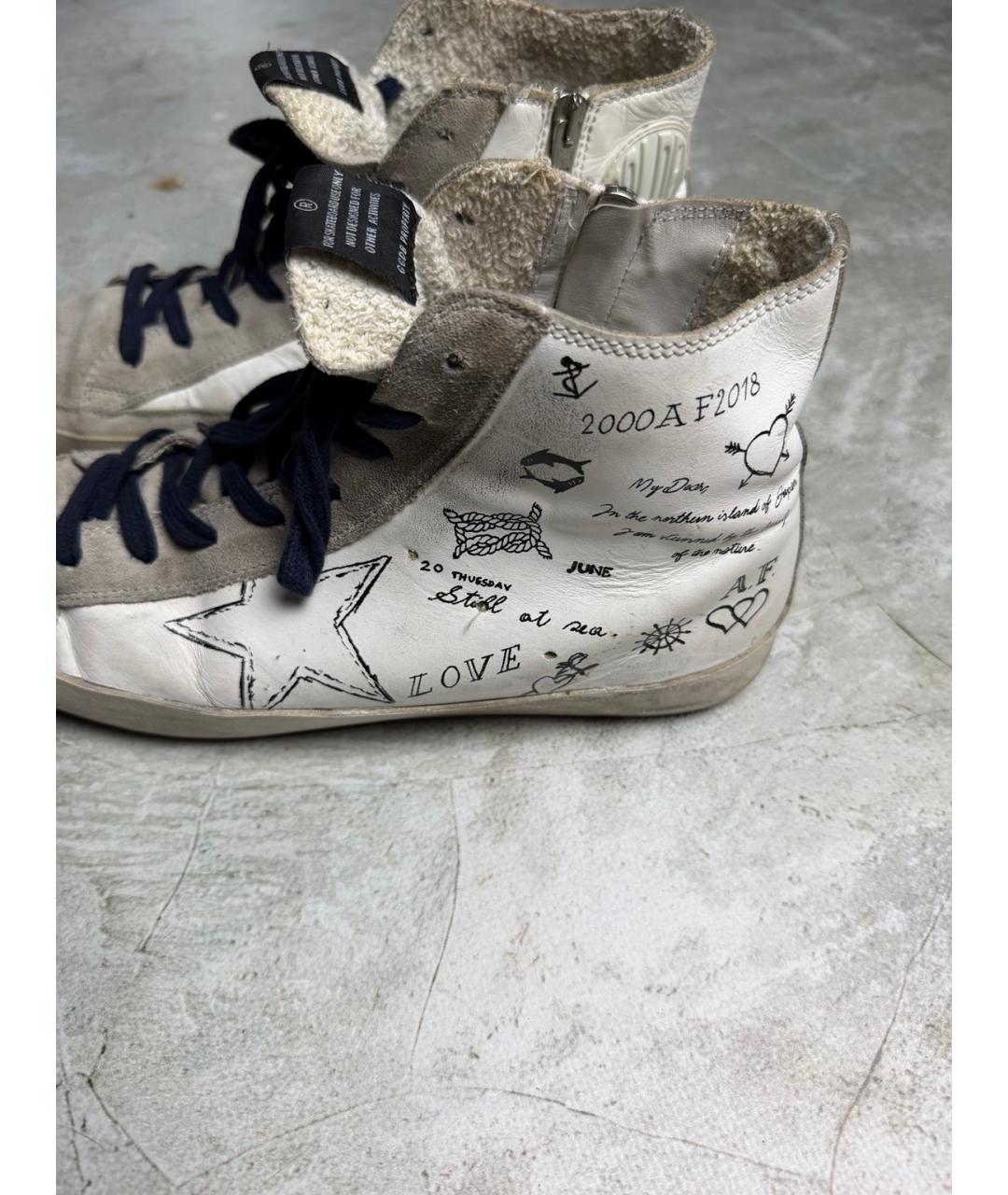 GOLDEN GOOSE Белые кожаные высокие кроссовки / кеды, фото 6
