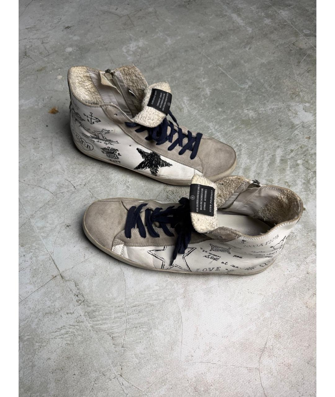 GOLDEN GOOSE Белые кожаные высокие кроссовки / кеды, фото 2