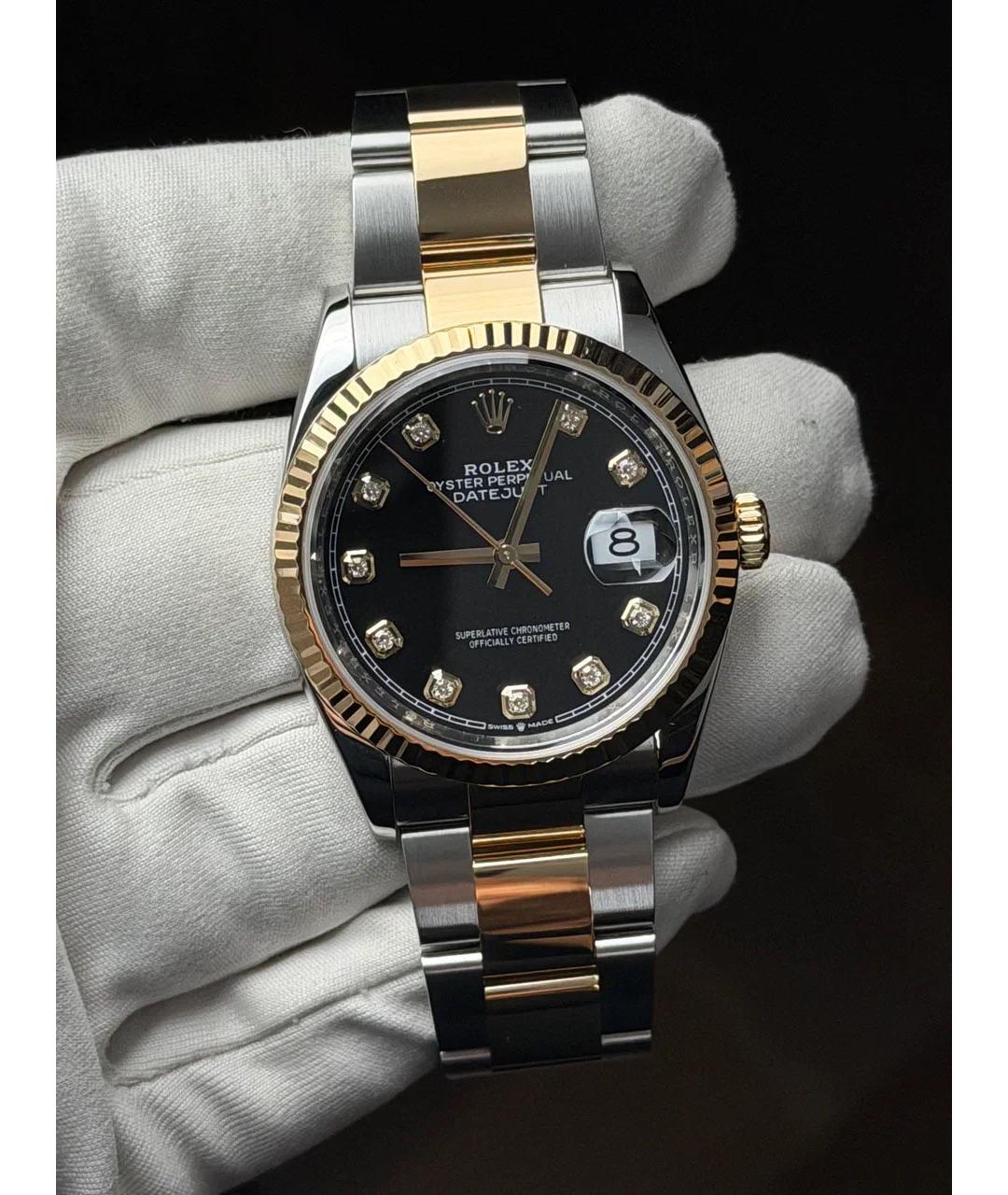 ROLEX Черные часы из желтого золота, фото 2