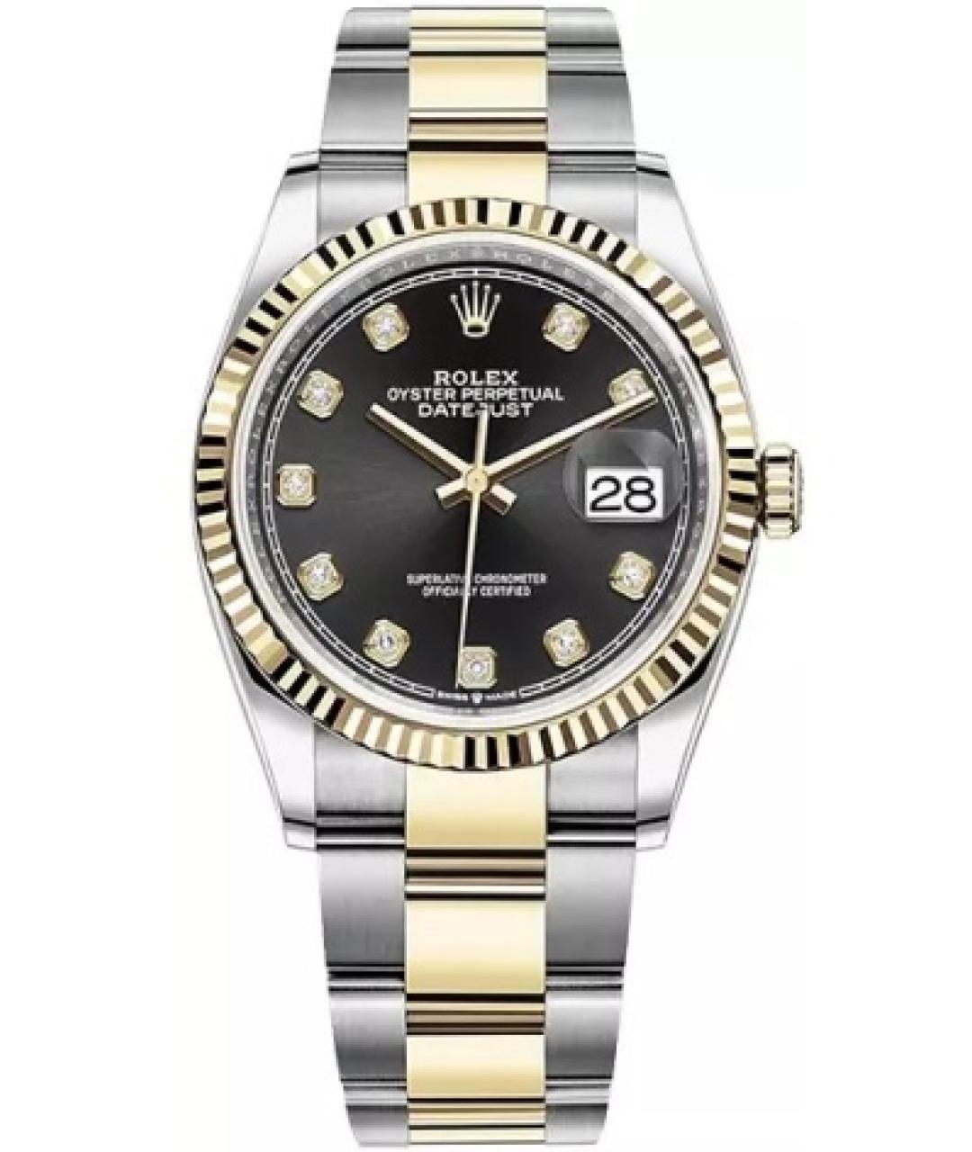 ROLEX Черные часы из желтого золота, фото 7