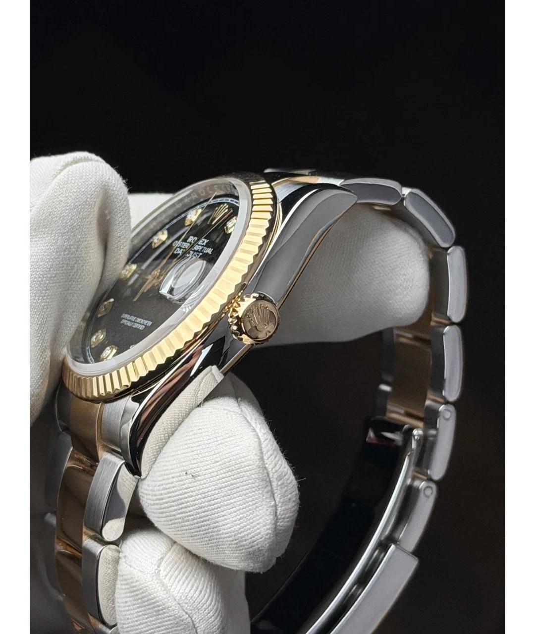 ROLEX Черные часы из желтого золота, фото 3