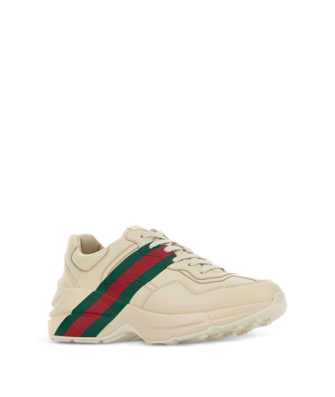 GUCCI Бежевые кожаные кроссовки, фото 2