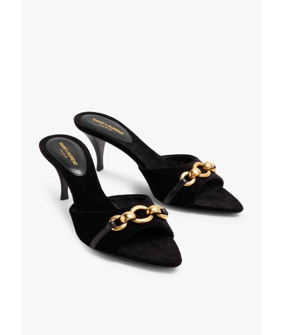 SAINT LAURENT Черные текстильные мюли, фото 2