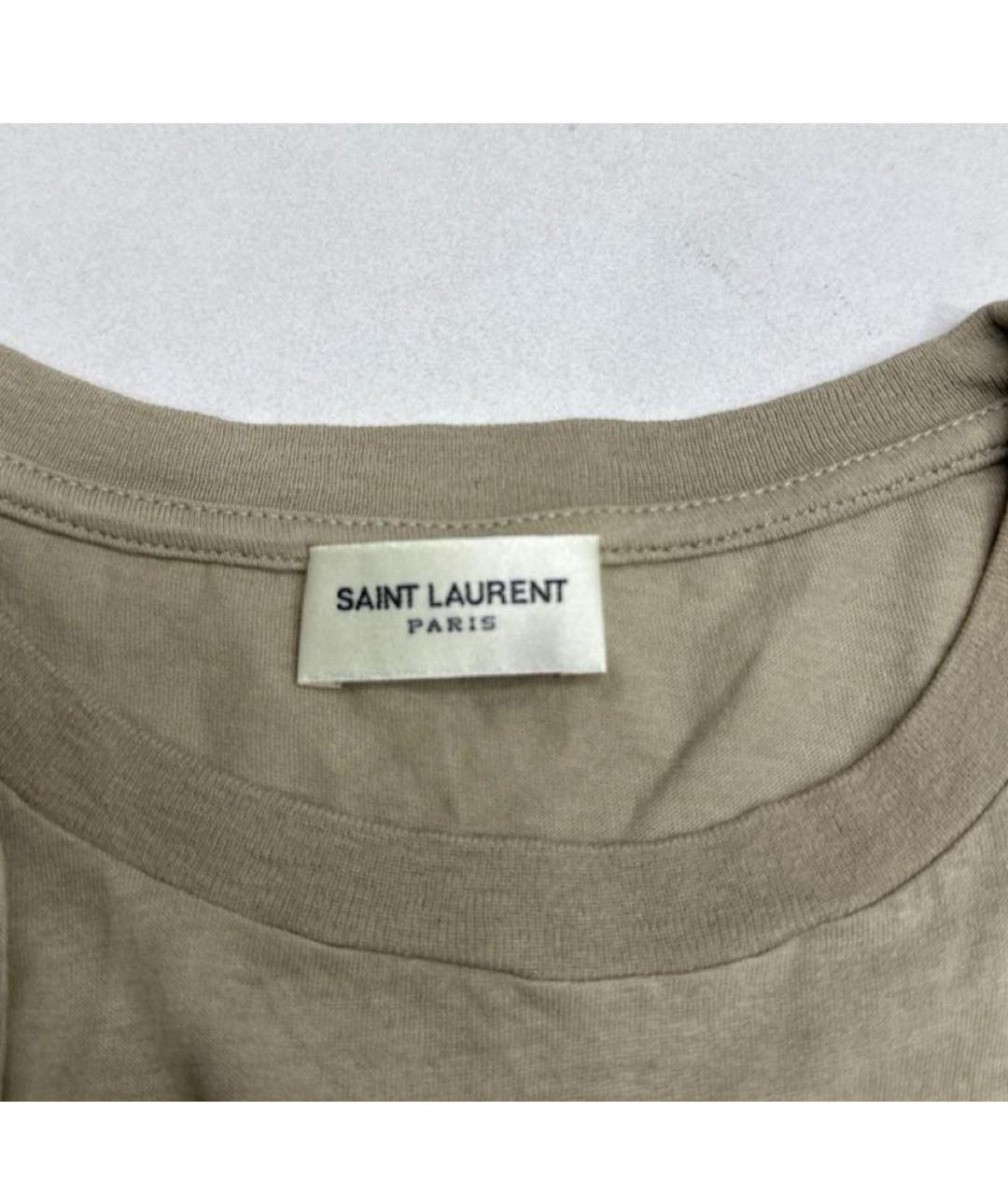 SAINT LAURENT Бежевая хлопковая футболка, фото 4