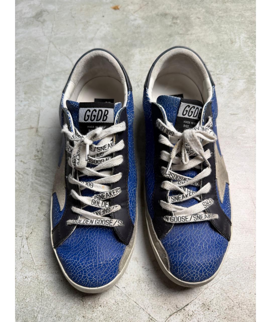 GOLDEN GOOSE Синие кожаные низкие кроссовки / кеды, фото 8