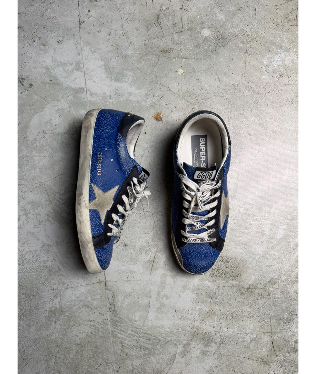 GOLDEN GOOSE Синие кожаные низкие кроссовки / кеды, фото 4