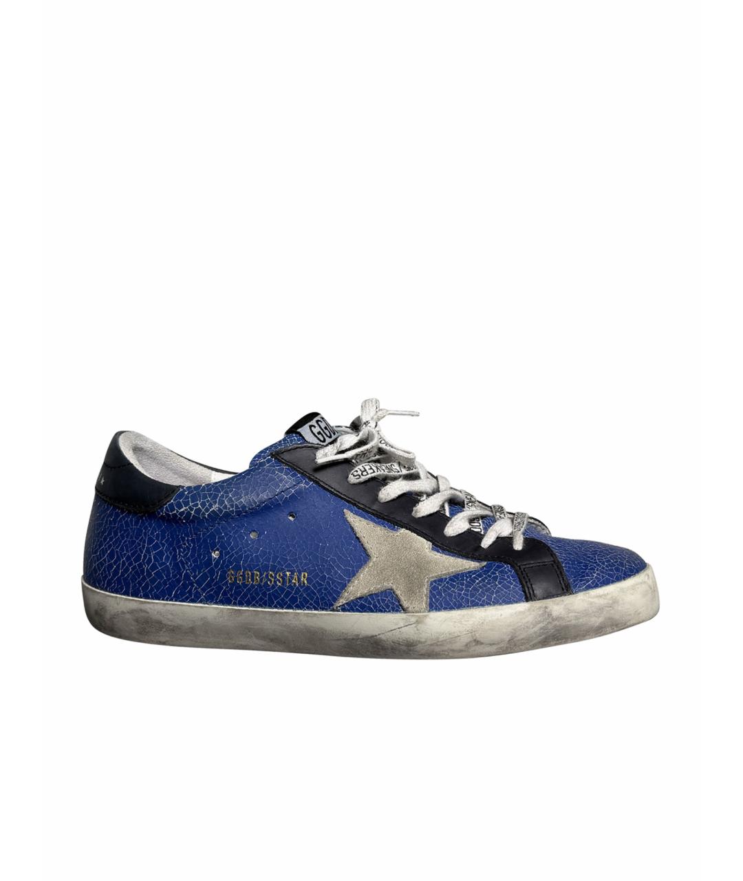 GOLDEN GOOSE Синие кожаные низкие кроссовки / кеды, фото 10