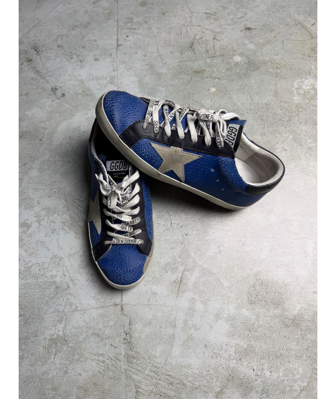 GOLDEN GOOSE Синие кожаные низкие кроссовки / кеды, фото 3