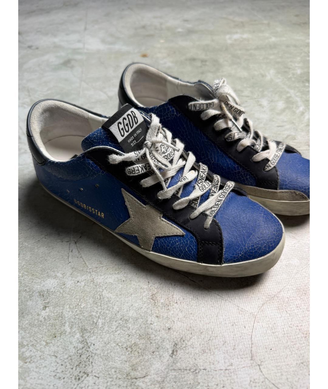 GOLDEN GOOSE Синие кожаные низкие кроссовки / кеды, фото 7