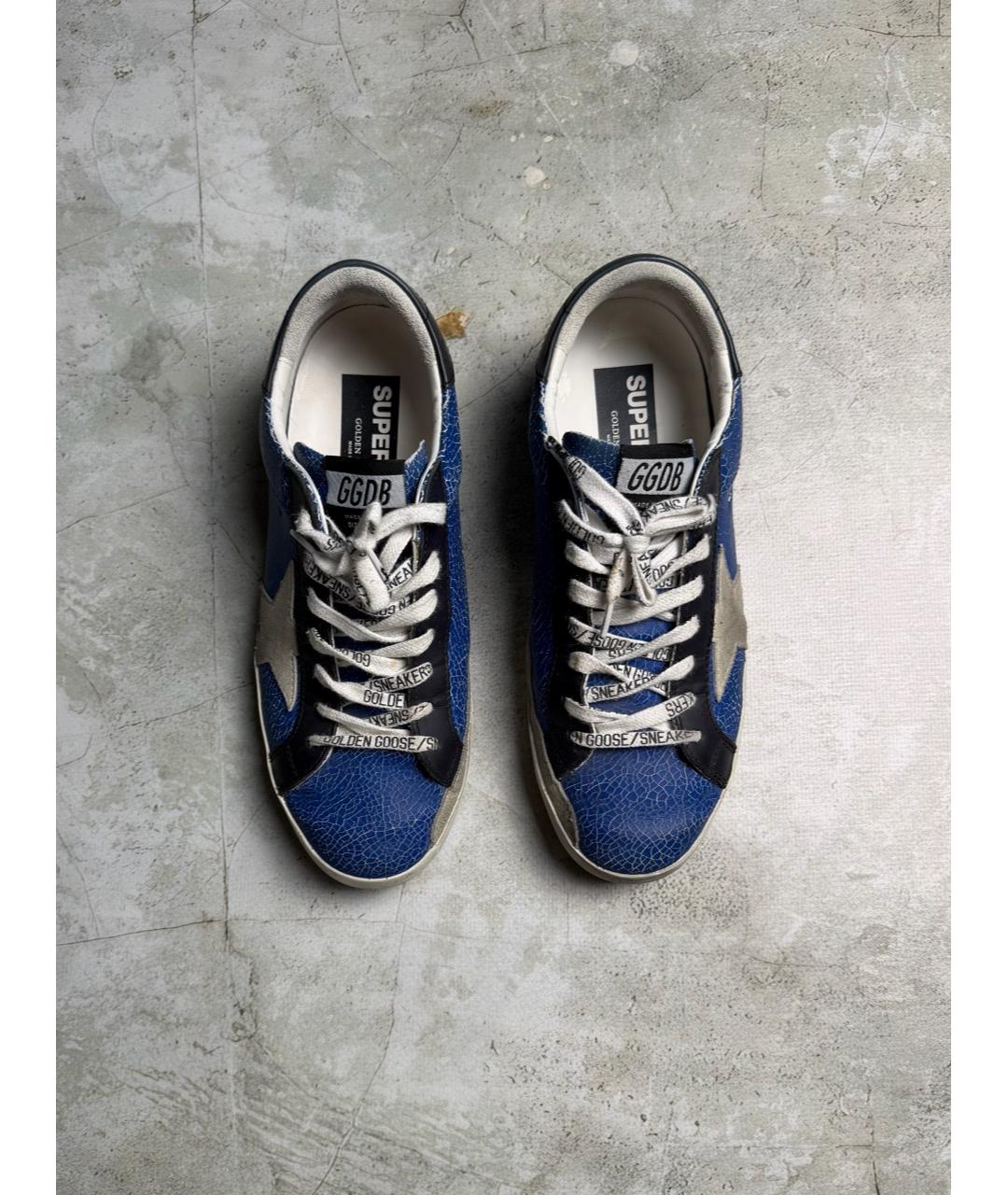 GOLDEN GOOSE Синие кожаные низкие кроссовки / кеды, фото 5