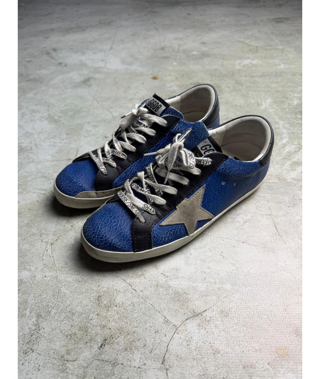 GOLDEN GOOSE Синие кожаные низкие кроссовки / кеды, фото 2