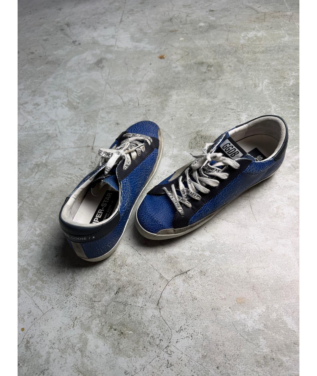 GOLDEN GOOSE Синие кожаные низкие кроссовки / кеды, фото 6