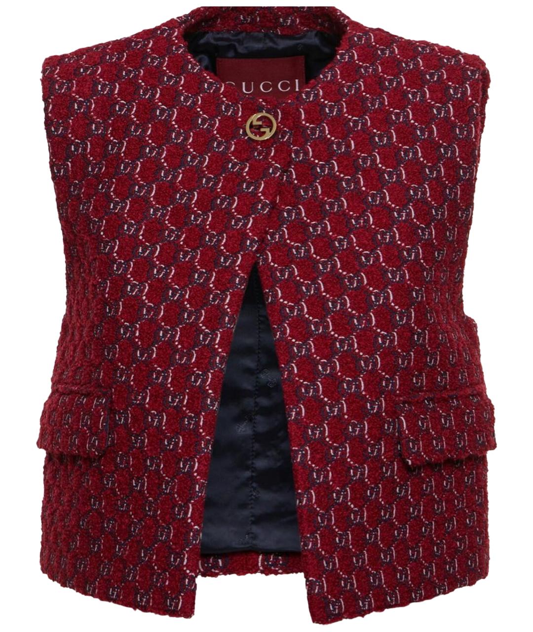GUCCI Бордовая твидовая жилетка, фото 1