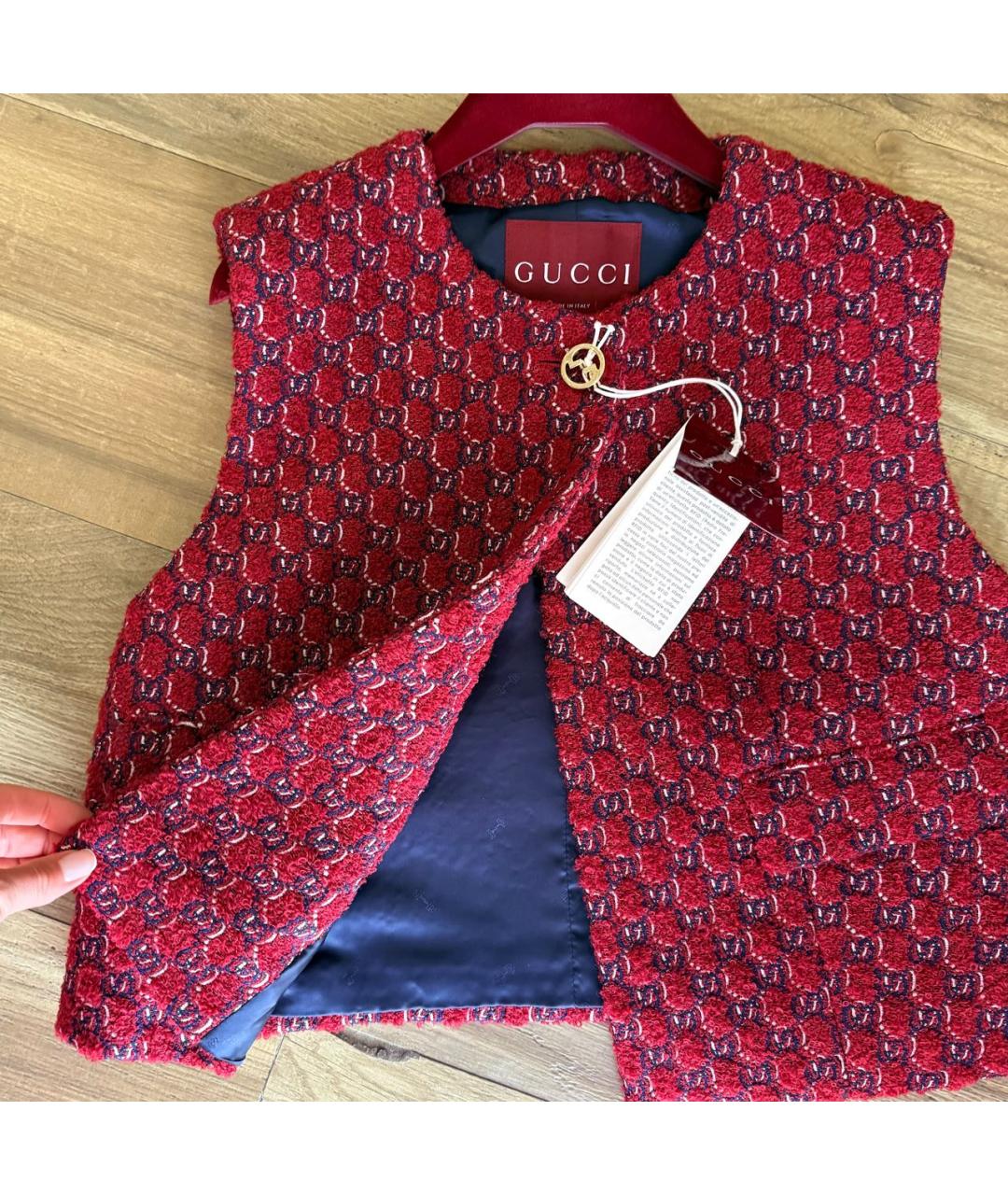 GUCCI Бордовая твидовая жилетка, фото 5