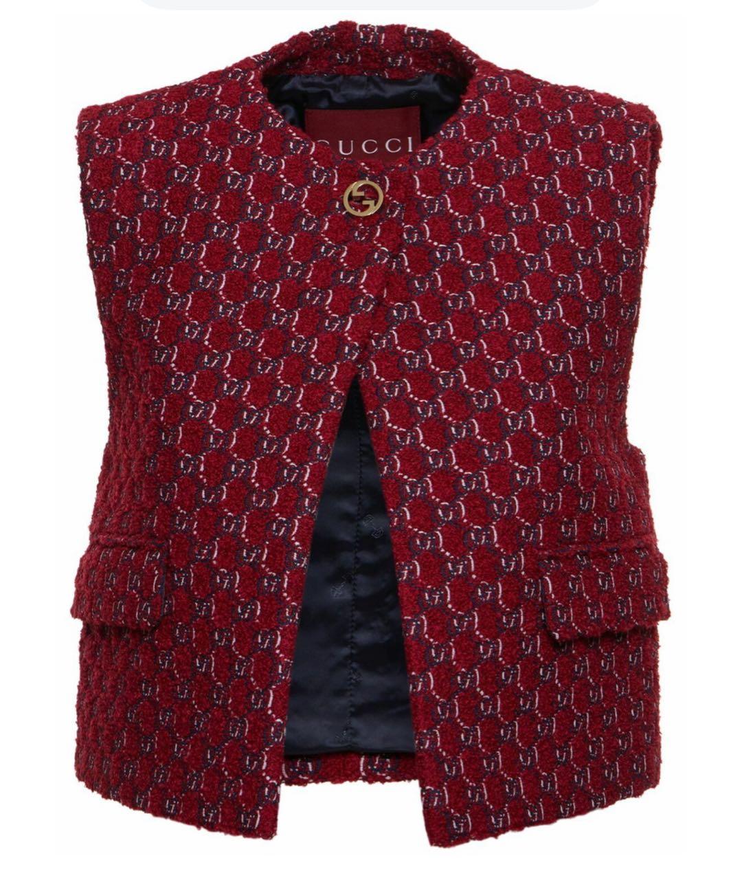 GUCCI Бордовая твидовая жилетка, фото 8