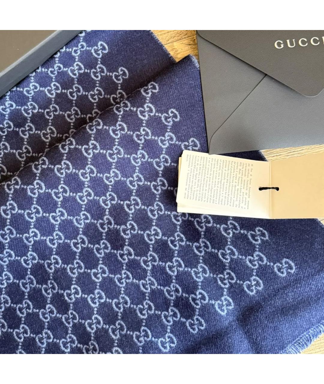 GUCCI Темно-синий шерстяной шарф, фото 3