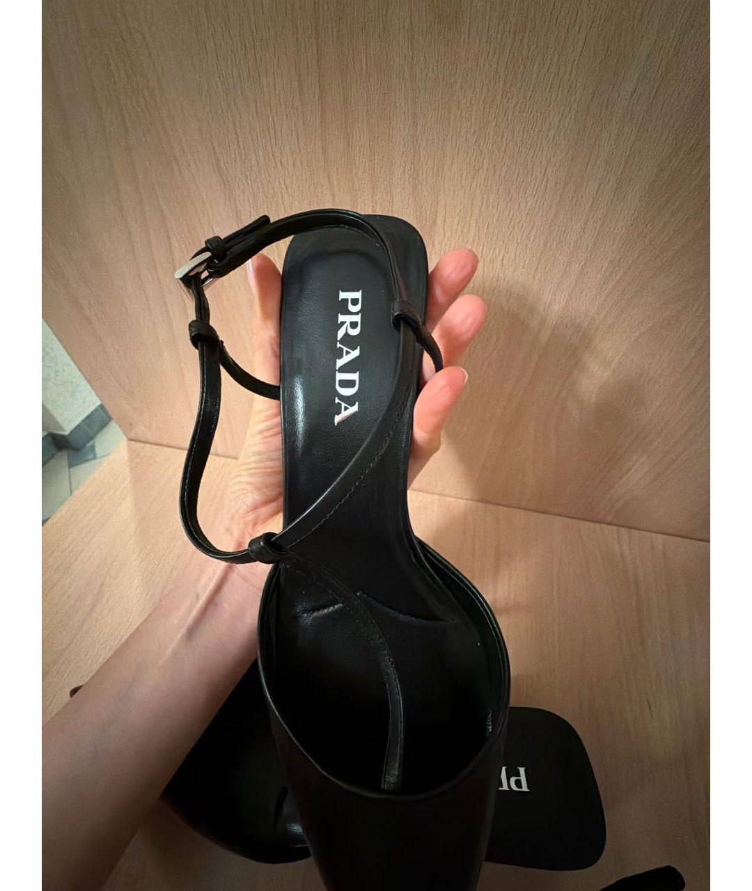 PRADA Черные кожаные босоножки, фото 5