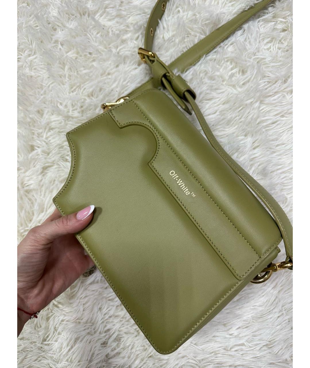 OFF-WHITE Зеленая кожаная сумка тоут, фото 7