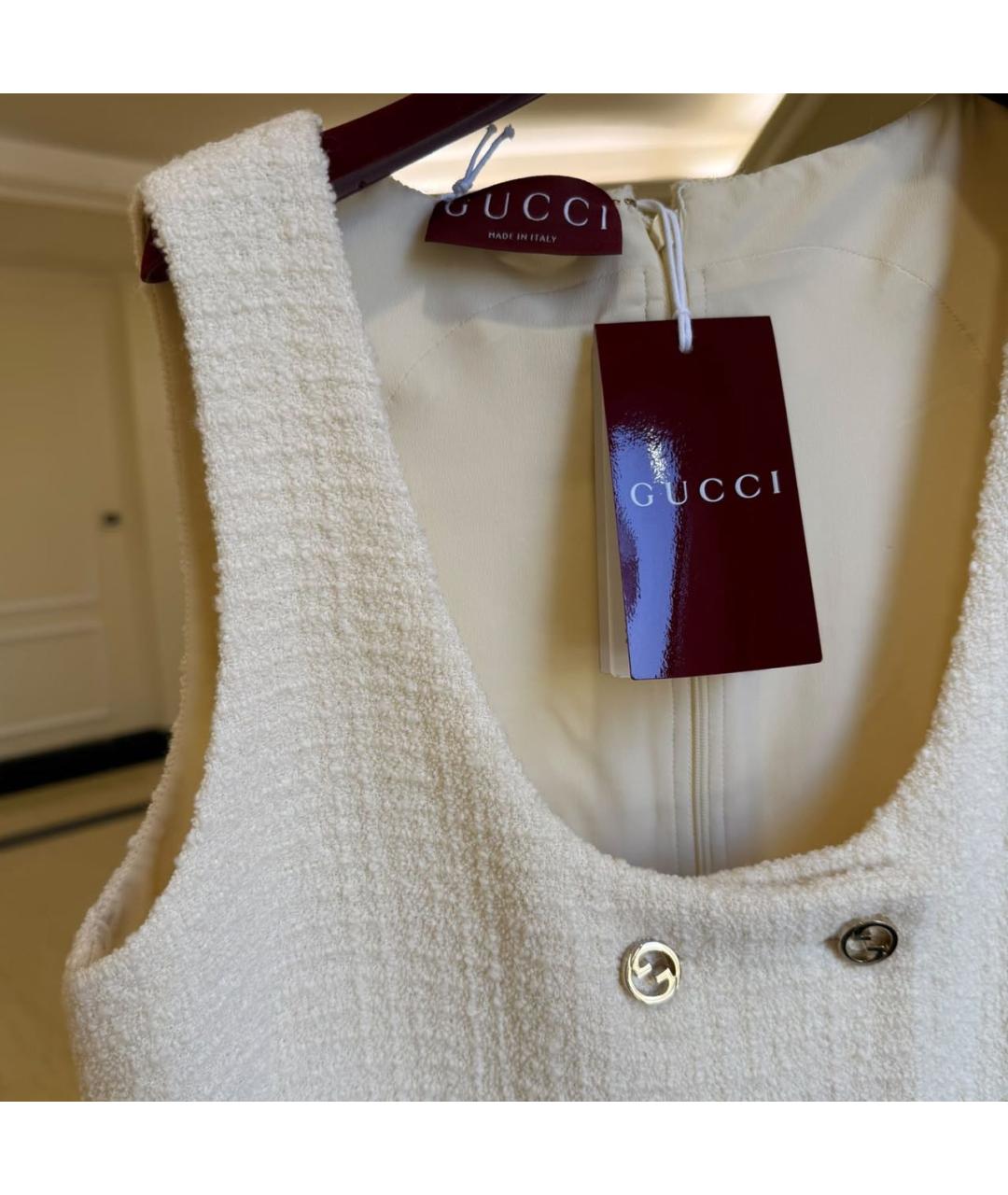 GUCCI Белое твидовое повседневное платье, фото 3