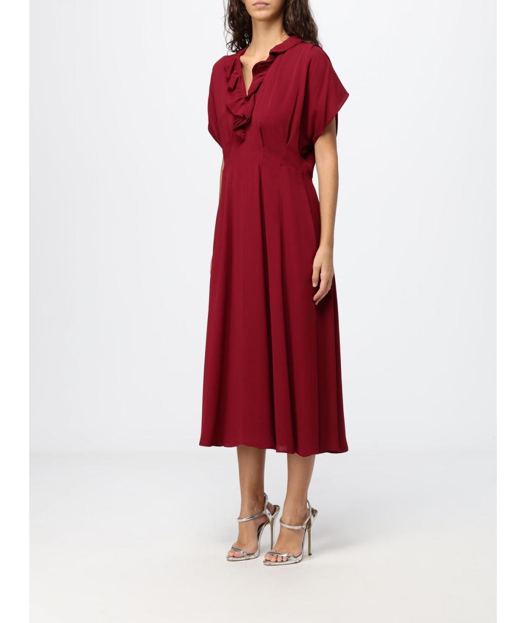 ALBERTA FERRETTI Бордовое вискозное платье, фото 3