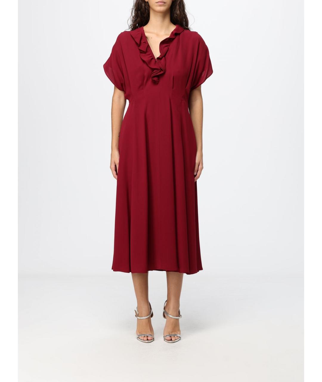 ALBERTA FERRETTI Бордовое вискозное платье, фото 5