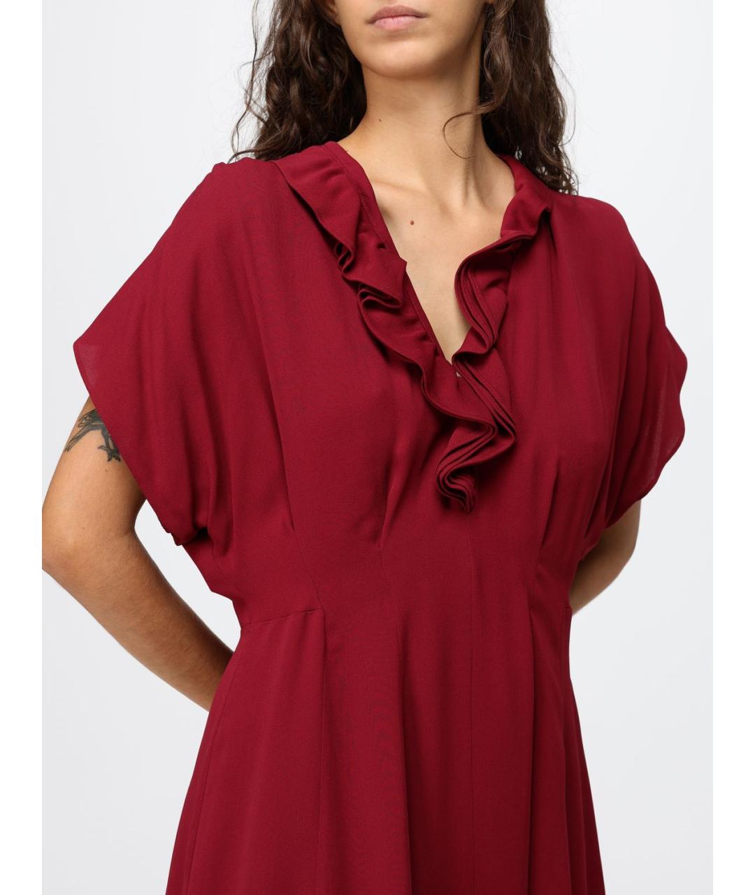 ALBERTA FERRETTI Бордовое вискозное платье, фото 4