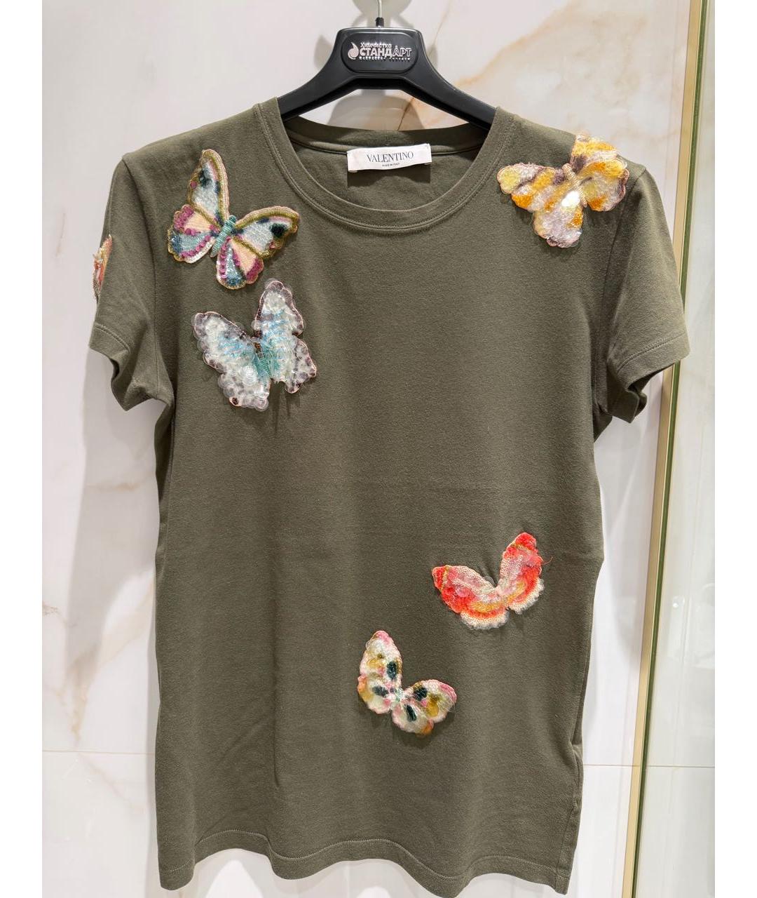 VALENTINO Хаки хлопковая футболка, фото 3