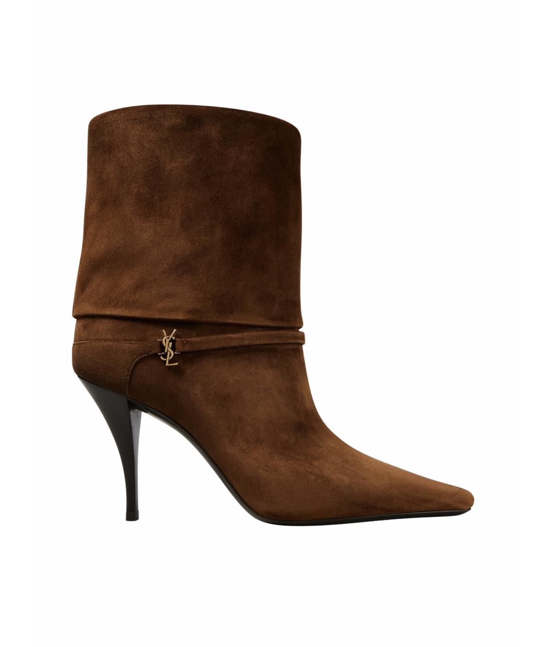 SAINT LAURENT Коричневые замшевые ботильоны, фото 1