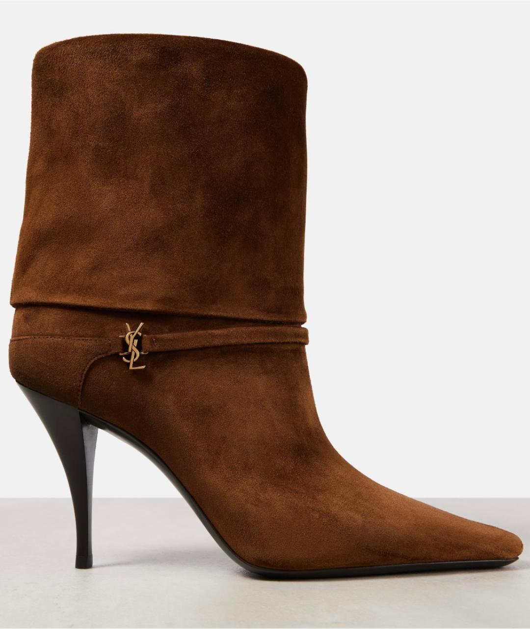SAINT LAURENT Коричневые замшевые ботильоны, фото 10