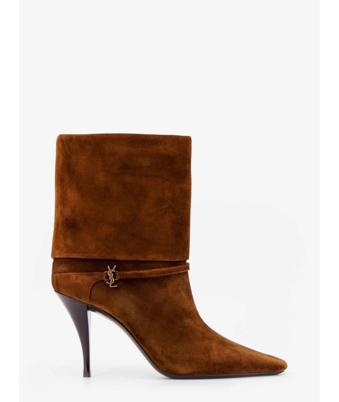 SAINT LAURENT Коричневые замшевые ботильоны, фото 2