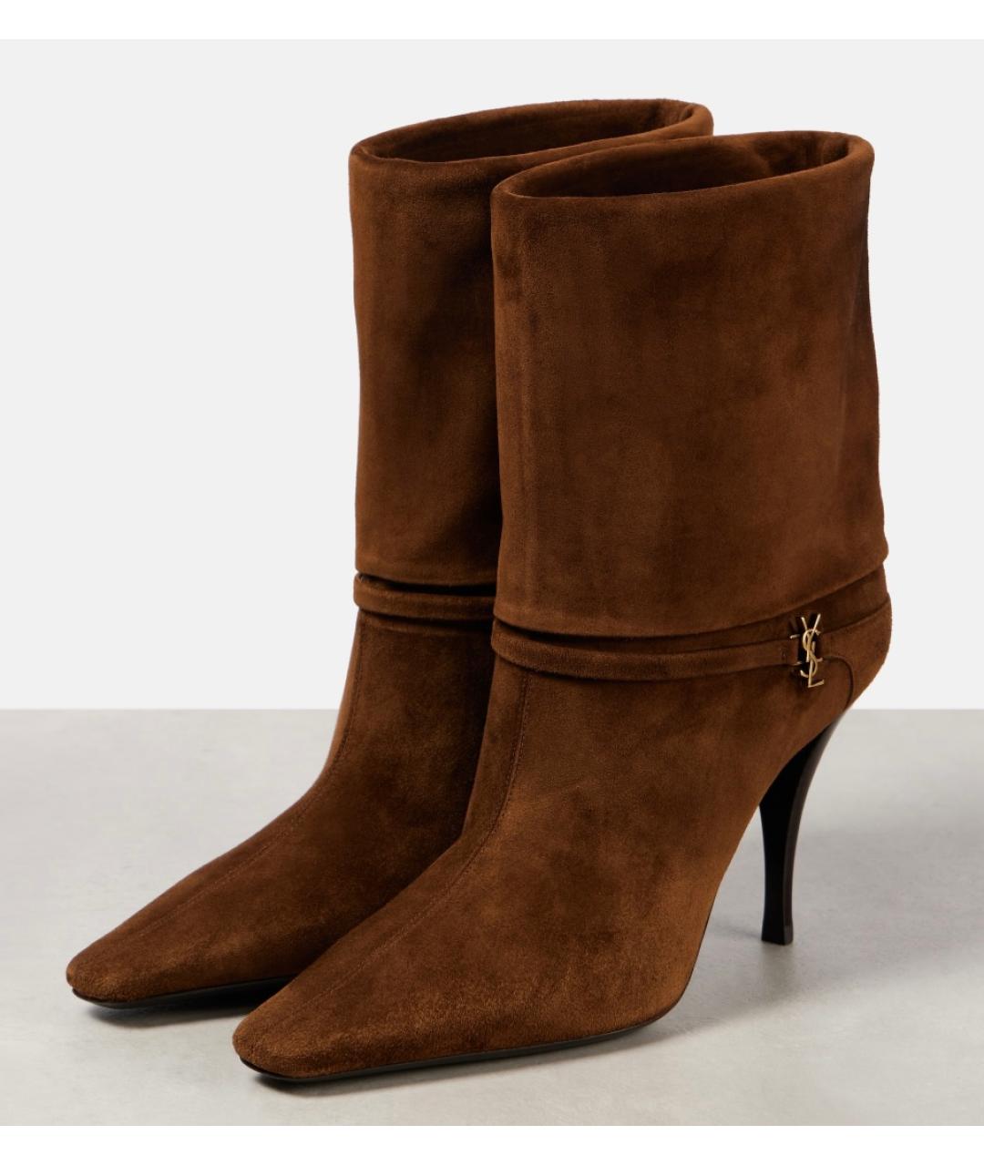 SAINT LAURENT Коричневые замшевые ботильоны, фото 4