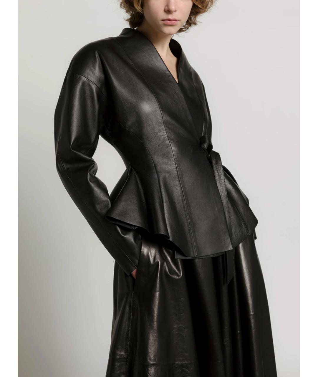 ALBERTA FERRETTI Черная кожаная юбка миди, фото 5