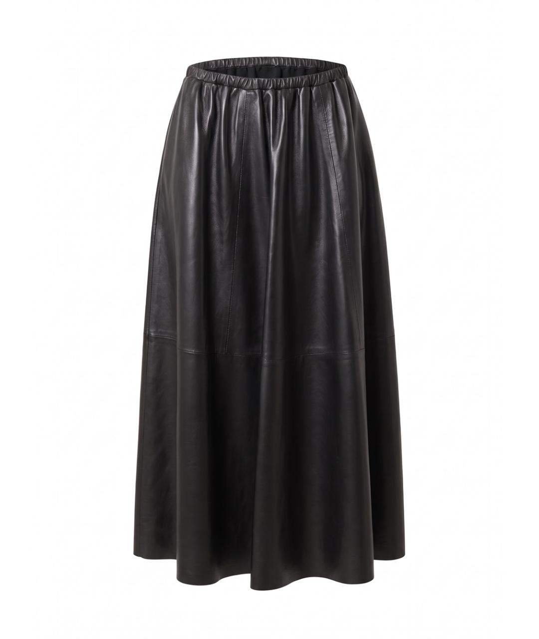 ALBERTA FERRETTI Черная кожаная юбка миди, фото 1