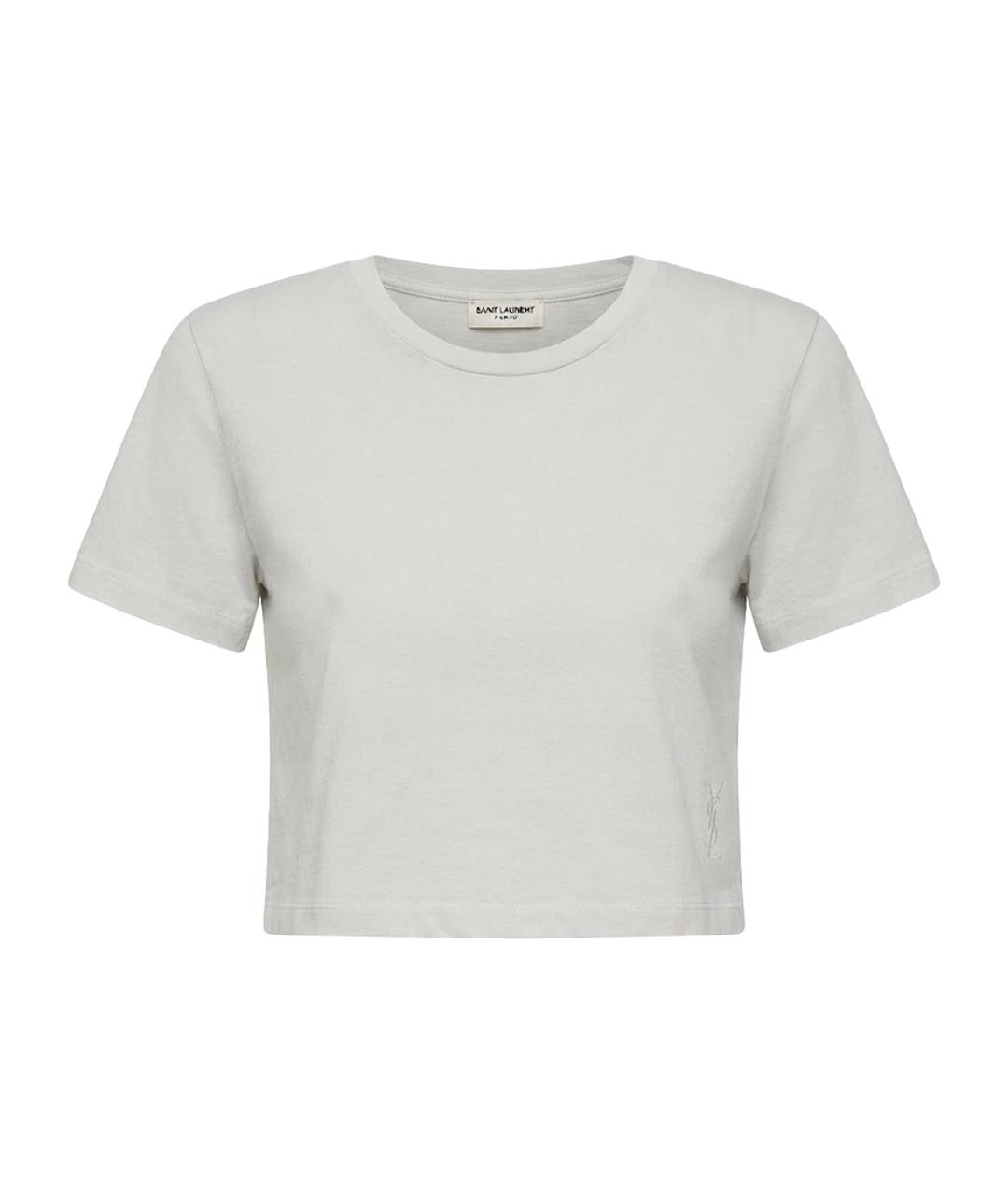 SAINT LAURENT Белая хлопко-эластановая футболка, фото 1