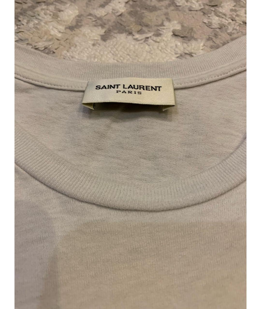 SAINT LAURENT Белая хлопко-эластановая футболка, фото 3