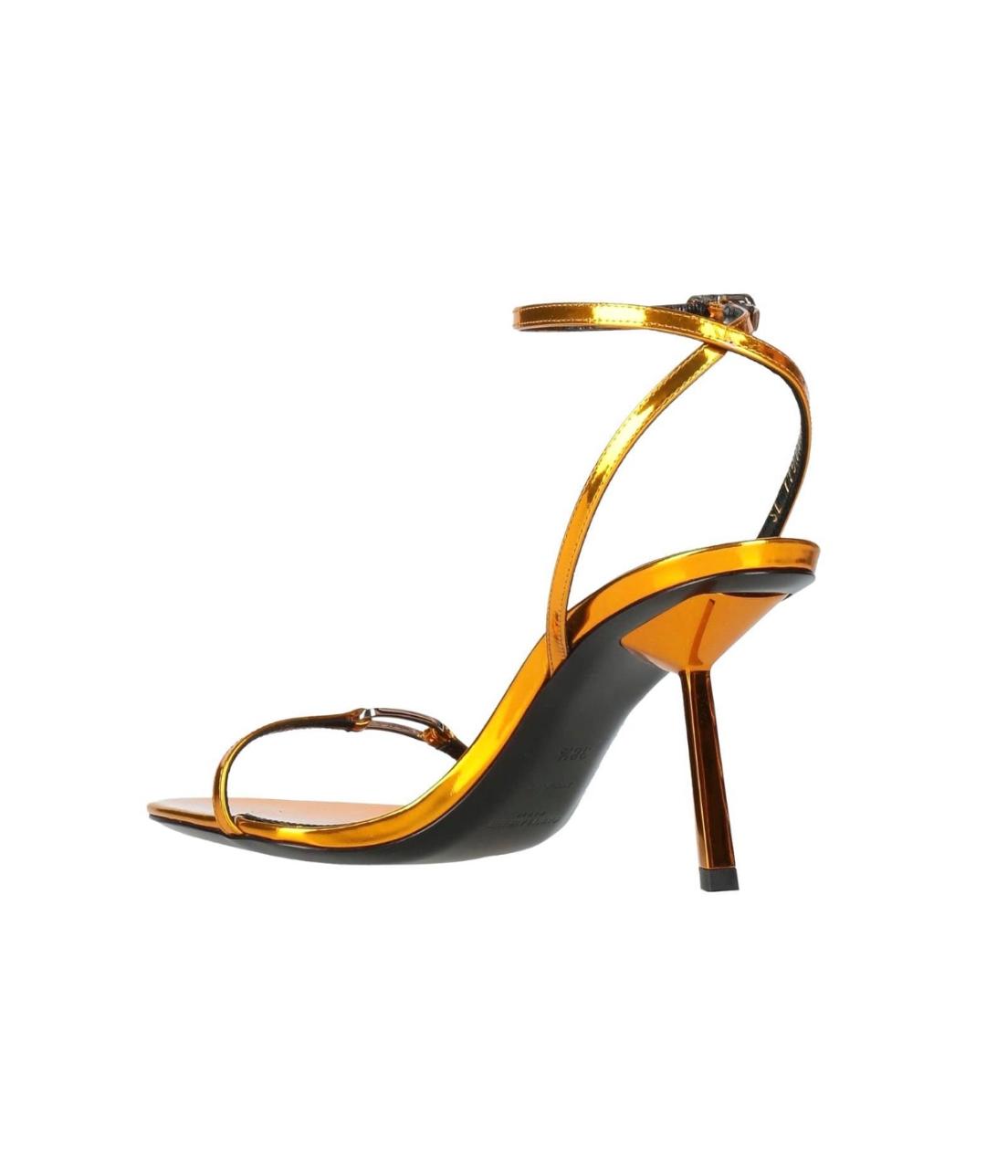 SAINT LAURENT Золотые кожаные босоножки, фото 5