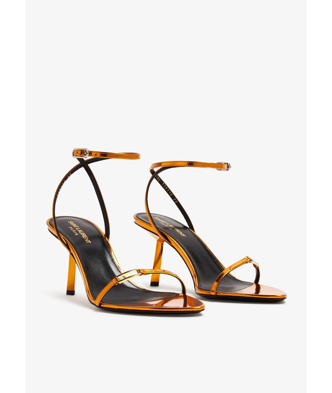 SAINT LAURENT Золотые кожаные босоножки, фото 3
