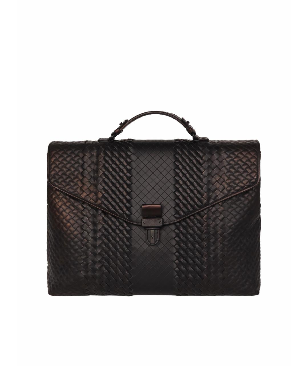 BOTTEGA VENETA Черный кожаный портфель, фото 1