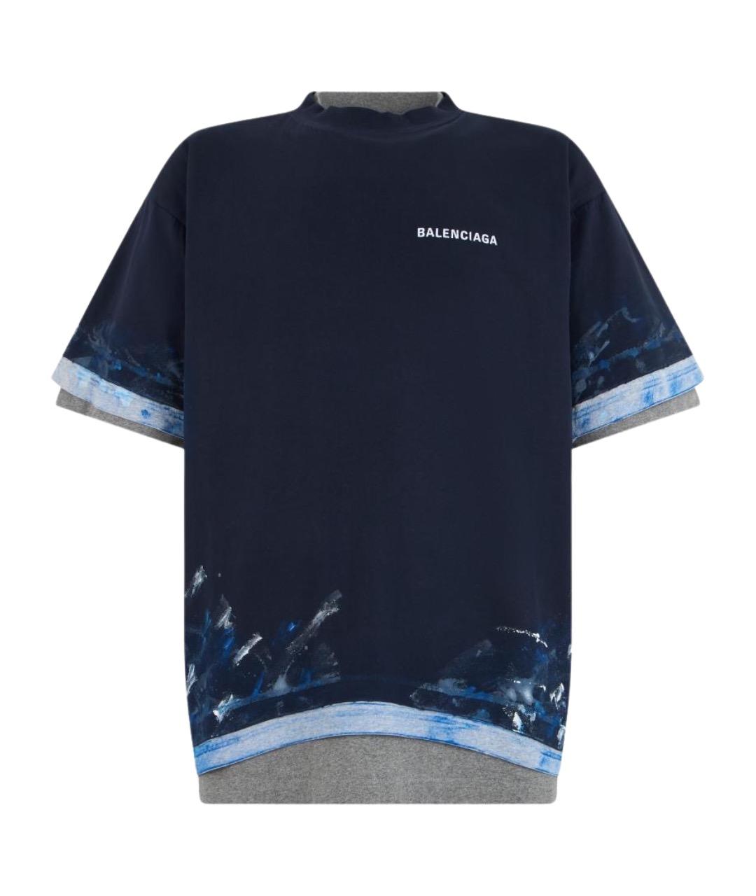 BALENCIAGA Синяя хлопковая футболка, фото 1