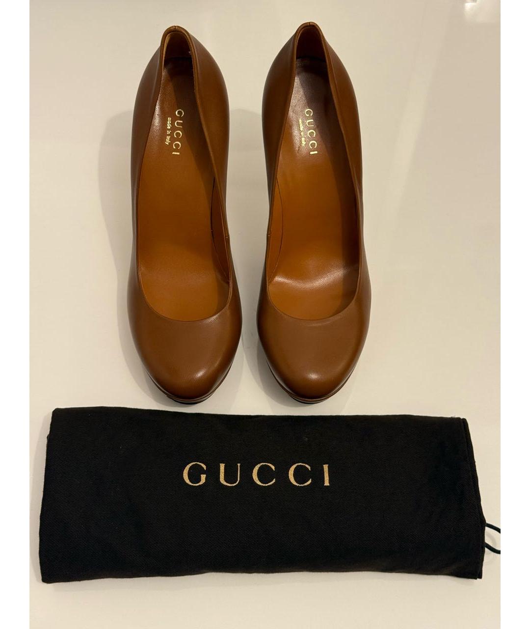 GUCCI Коричневые кожаные туфли, фото 3