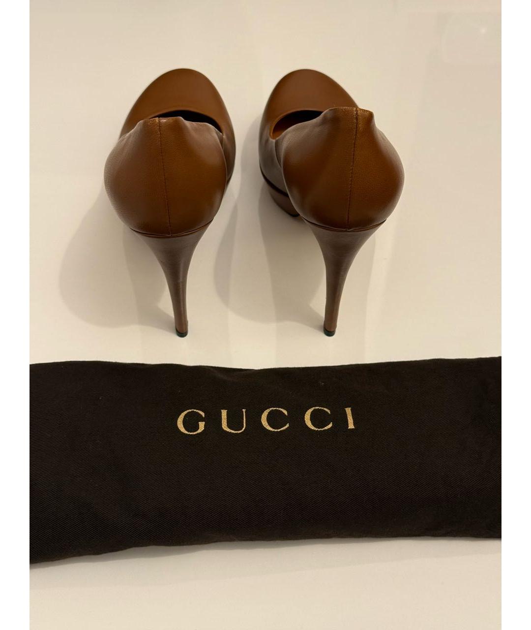 GUCCI Коричневые кожаные туфли, фото 4