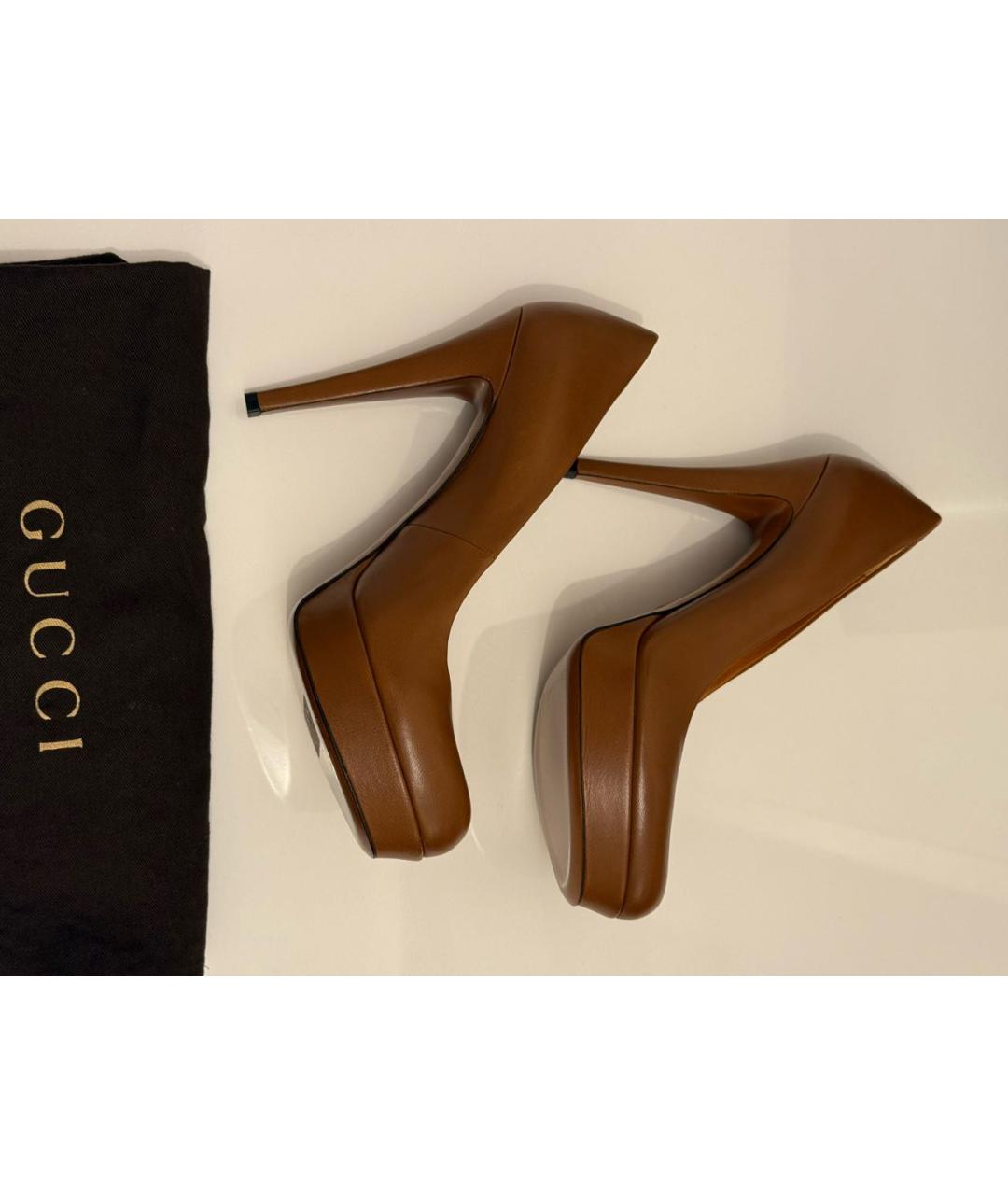 GUCCI Коричневые кожаные туфли, фото 5