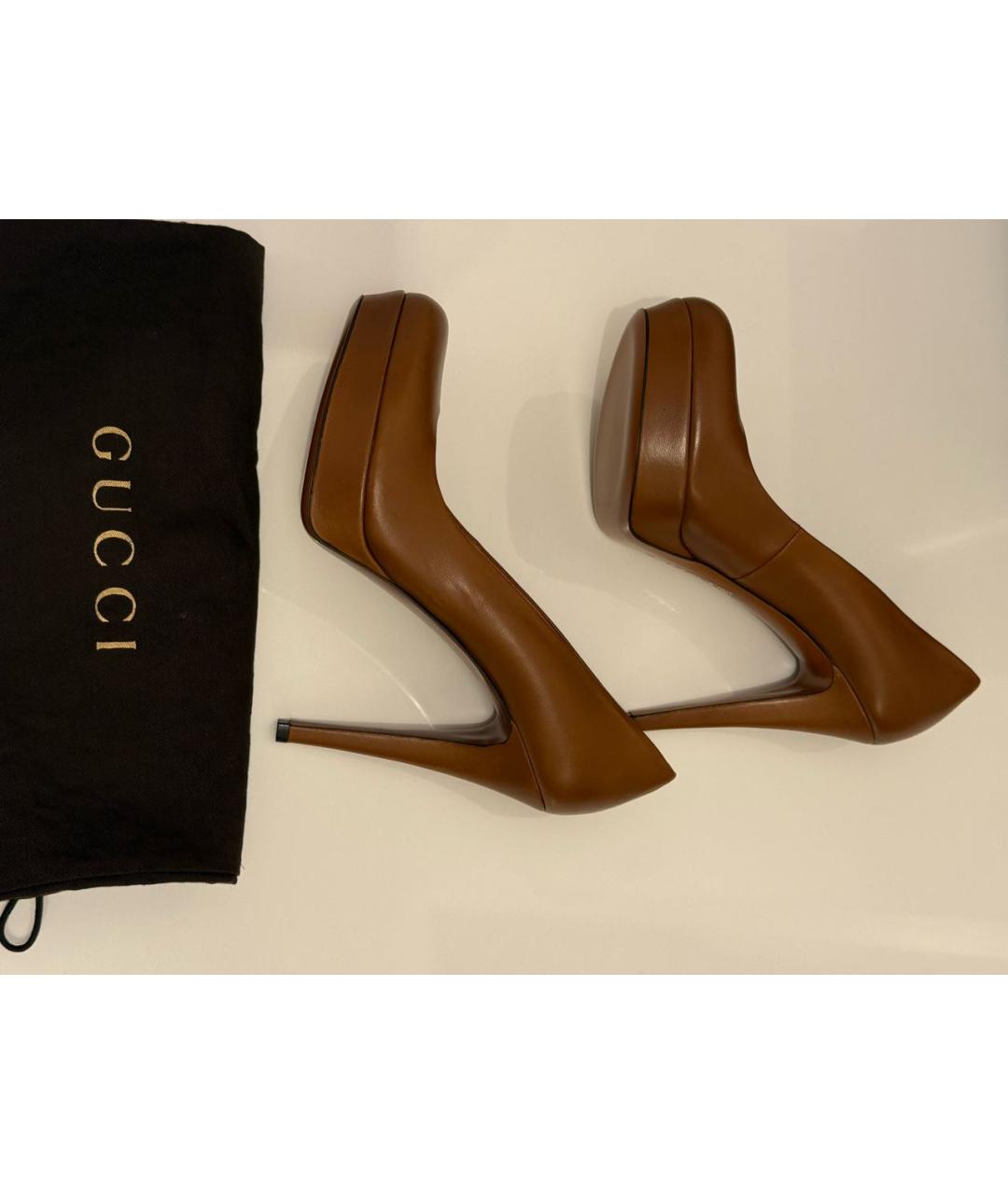 GUCCI Коричневые кожаные туфли, фото 9